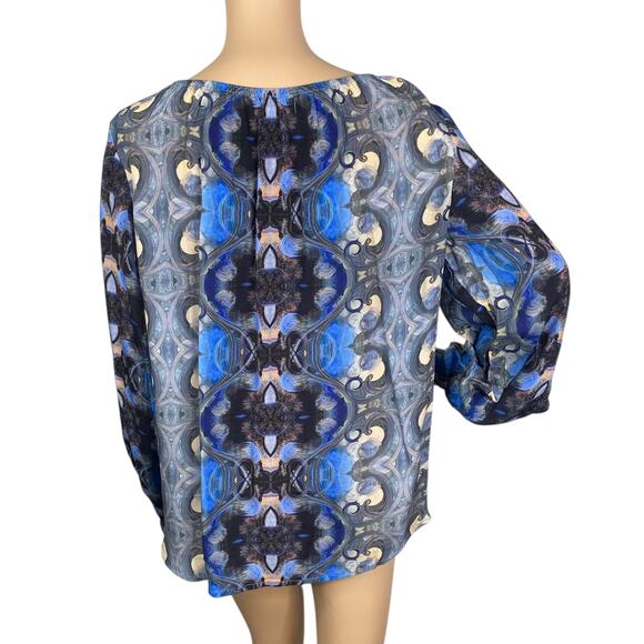 AP.NY Blue Gray Abstract Mirrored Print Artsy Cupro Blouse Top SZ M - Picture 8 of 10